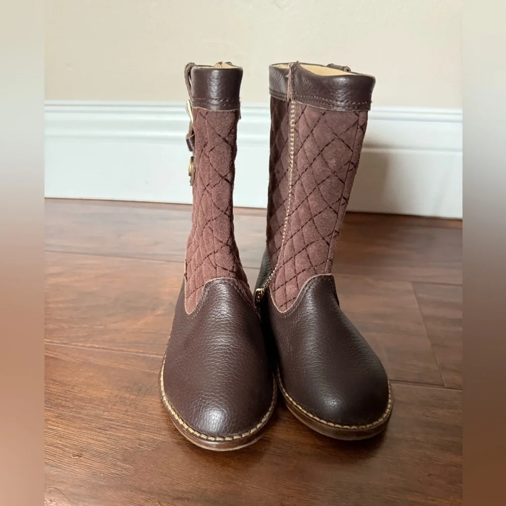 Janie and Jack Quilted Leather Brown Boots-Size 5